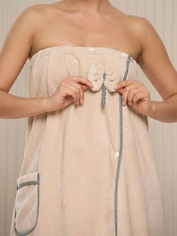 Комплект женский для бани и сауны Бьюти-БЕЖЕВЫЙ микрофибра 3 пр. (парео + чалма+полотенце) - Лен поволжья фото 4