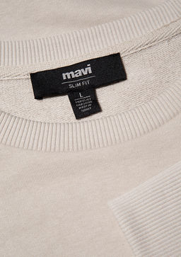 Bisiklet Yaka Bej Basic Sweatshirt - Mavi фото 6