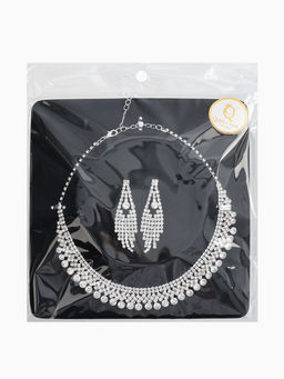 Набор 2 пред-а: серьги, колье со стразами "Лёд" зигзаг, d=13,5см, цвет белый в серебре