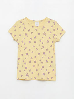 Bisiklet Yaka ?i?ekli K?z ?ocuk Ti??rt