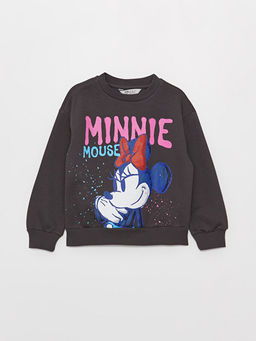 Bisiklet Yaka Minnie Mouse Bask?l? Uzun Kollu K?z ?ocuk Sweatshirt