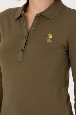 U. S. Polo Assn Женский базовый свитшот цвета хаки с воротником-поло - U.s. polo assn фото 21