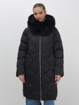 Пальто зимнее утепленное с мехом и капюшоном тренд черного цвета 7753Ch - Visdeer фото 7