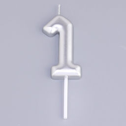 Свеча в торт «Европейская», цифра 1, 6 см, серебро