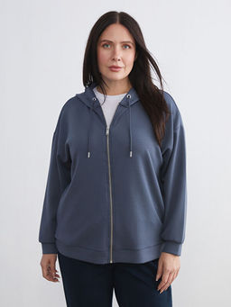 Kap??onlu Oversize Kad?n Fermuarl? Sweatshirt