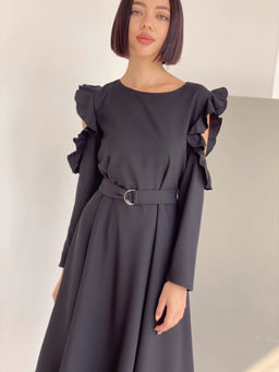 Martichelli Платье из микрошифона с открытыми плечами чёрное  фото 3