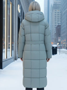 Пальто утепленное стеганное зимнее с капюшоном женское зеленого цвета 9609Z - Mtforce фото 21