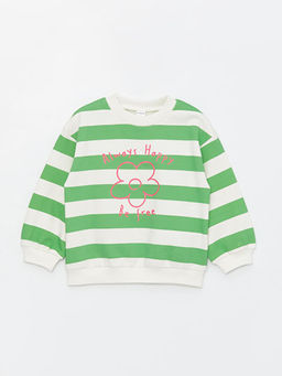 Bisiklet Yaka ?izgili K?z Bebek Sweatshirt