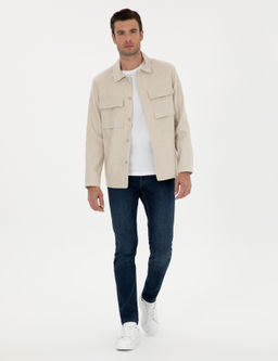 Bej Slim Fit Keten Kar___ml_ Ceket G_mlek