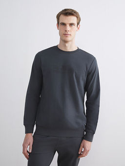 Bisiklet Yaka Bask?l? Erkek Sweatshirt