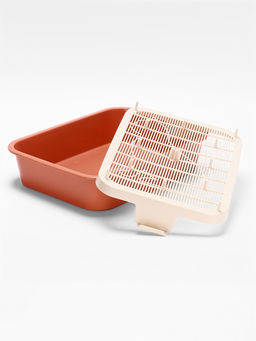 Туалет для кошек «Мур-мяу», 33×25×7 см, с сеткой, пластик, цвет коралловый