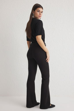 Siyah Ispanyol Paca Normal Bel Dokuma Pantolon TWOSS25PL00065