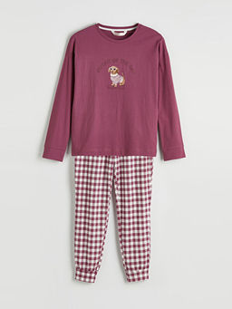 Bisiklet Yaka Bask?l? Kad?n Pijama Tak?m