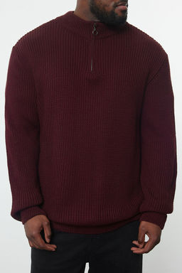 TRENDYOL MAN Bordo Regular Yar?m Bal?kc? Yaka Duz Triko Buyuk Beden Kazak TMNAW24AN00008 - Trendyolmilla фото 14