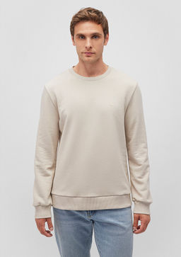 Bisiklet Yaka Bej Basic Sweatshirt - Mavi фото 3