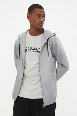 TRENDYOL MAN Gri Regular Fit Kapusonlu Bask?l? Ince Mevsimlik Ruzgarl?k Ceket Mont TMNSS22MO0107 - Trendyolmilla фото 4