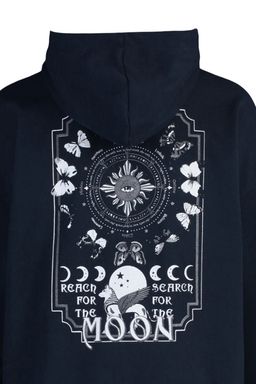TRENDYOL MAN Siyah Oversize/Genis Kesim Kapusonlu Uzay Bask?l? Ici Polar/S?cak Tutan Sweatshirt TMNAW23SW00344 - Trendyolmilla фото 7