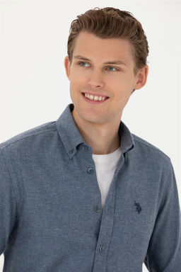 Мужская базовая рубашка цвета индиго с длинным рукавом - U.s. polo assn фото 2