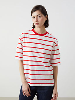 Bisiklet Yaka ?izgili Kad?n Ti??rt