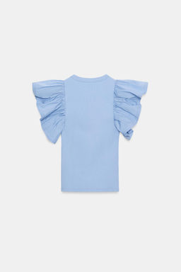 CAMISETA COMBINADA RIB VOLANTES / Azul medio