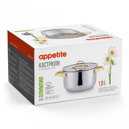 Кастрюля из нержавеющей стали Олимпия 1,9л, д13,5см, h10,5см, s0,4мм, дно s2,4мм, стеклянная крышка, подарочная коробка, Appetite (Китай) - Домашняя мода фото 4