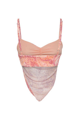 Trendyolmilla Ekru Bask?l? S?rt? Capraz Ask?l? Asimetrik Etek Uclu Tul Orme Bluz TWOSS23BZ00566  фото 6