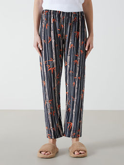 Beli Lastikli Desenli Kadife Kad?n Pijama Alt