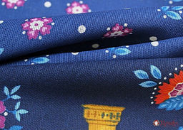 Рогожка Самовары по кайме цв.синий, ш.1.5м, хлопок-100%, 160гр/м.кв - Купава фото 4