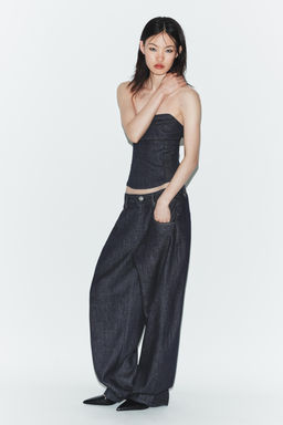 JEANS TRF BARREL TIRO ALTO / ?ndigo oscuro