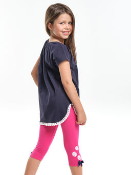 Комплект для девочки детский сад с лосинами UD 1358/4003 т.синий/малиновый - Mini maxi фото 2