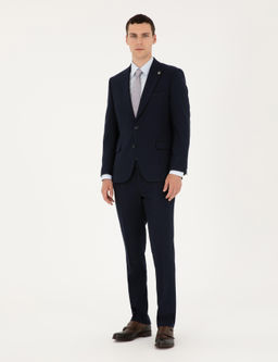 Lacivert Slim Fit _izgili Tak_m Elbise