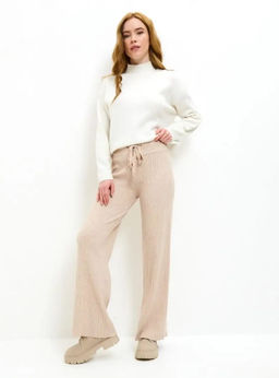 K13198 Брюки палаццо (вязаный трикотаж) БЕЖЕВЫЙ