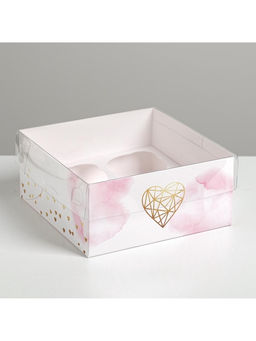 Цена за 5 шт. Коробка для капкейков, кондитерская упаковка, 4 ячейки «Love», 16×16×7.5 см