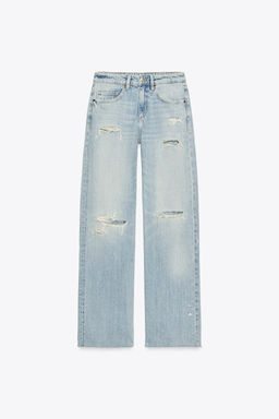 TRF RIPPED MID-WAIST WIDE-LEG JEANS - Zara фото 7