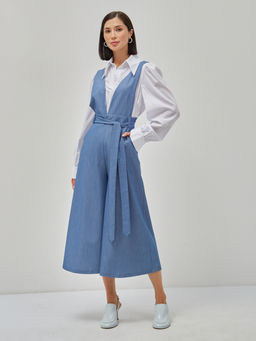 Комбинезон с брюками-кюлотами из костюмной однотонной джинсовой ткани - Tantino фото 17