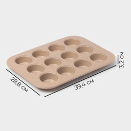 Форма для выпечки Magistro Shiny Diamond, 39.4×28.8×3.2 см, 12 ячеек, толщина 0.6 мм, антипригарное покрытие, коричневая