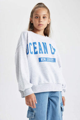 Толстовка оверсайз с круглым вырезом для девочек - Defacto фото 4