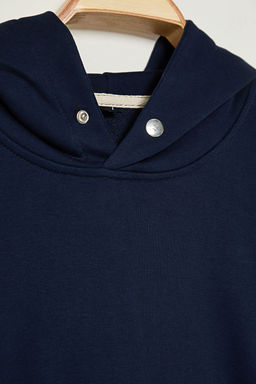 Lacivert Oversize/Genis Kesim C?tc?t Detayl? Basic Kapusonlu Sweatshirt TMNAW25SW00109 - Trendyolmilla фото 7