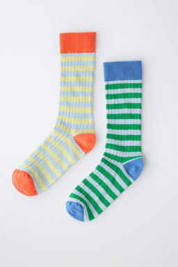 PACK DOS CALCETINES ALTOS RAYAS / Verde