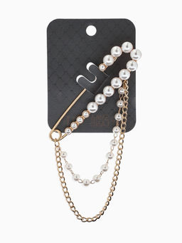 Булавка «Сияние жемчуга и цепочки», L=7.5 см, белая в золоте