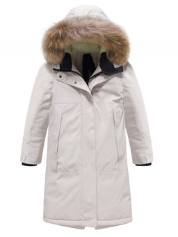 Парка зимняя подростковая для девочки с капюшоном и мехом бежевого цвета 9536B - Valianly фото 8