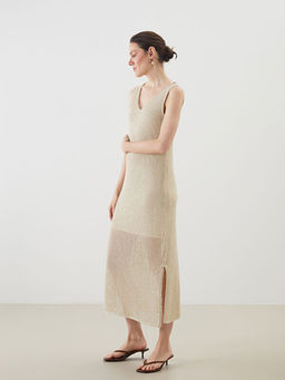 V Yaka Ajurlu Triko Elbise