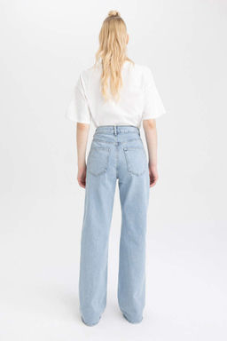 Длинные джинсовые брюки с широкими штанинами и рваными деталями в стиле 90-х годов - Defacto фото 6