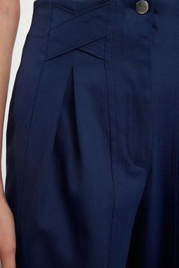 Lacivert Pamuklu Havuc Kal?p Serit Detayl? Dokuma Pantolon TWOAW22PL0342