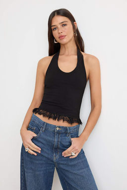 Siyah Fitted/V_cuda Oturan Boyundan Ba_lamal_ Kolsuz Soft Touch _rme Bluz TWOSS26BZ00798