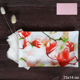 Блюдо для нарезки прямоугольное 23x14 см / S322314 Q005 GREY Магнолия / уп 6/72/ цветная коробка/ 712774