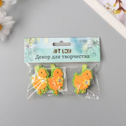 Декор для творчества дерево, фетр Прищепка. Цыплёнок с цветочком, набор 3 шт. 1.8?3?5.1 см