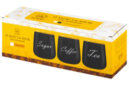 Набор банок д/хранения 3 пр. 850 мл 12*12*13 см "Tea, Coffee, Sugar" с бамбук. крышк. белый матовый