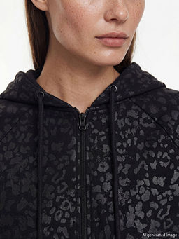 Kap??onlu Desenli Kad?n Fermuarl? Sweatshirt