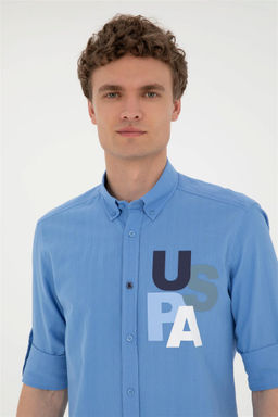 U. S. Polo Assn / Мужская голубая рубашка с длинным рукавом - U.s. polo assn фото 2